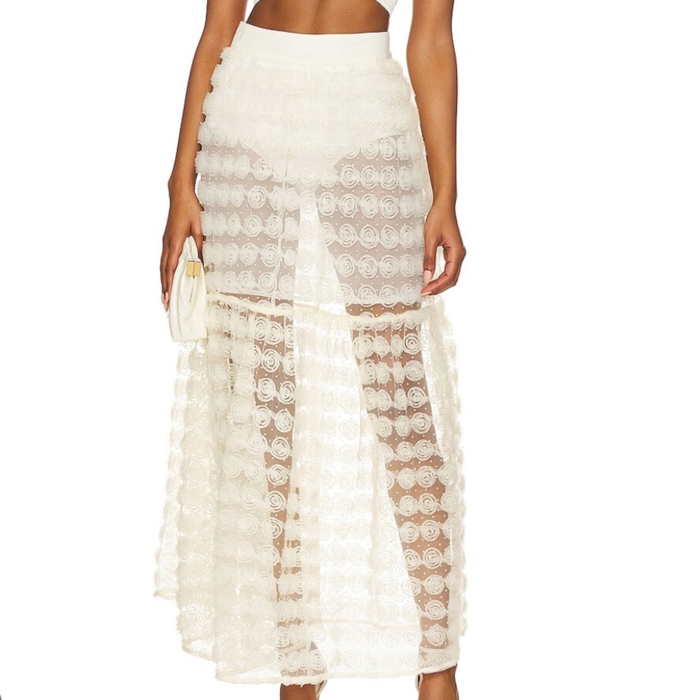 For Love And Lemons Sheer Cream Maxi Skirt